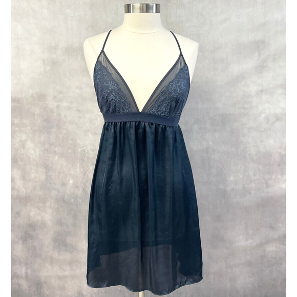 H&M Babydoll Slip Dress Womens Medium Blue Lace‎ Fairycore Whimsigoth Dainty - Picture 1 of 9